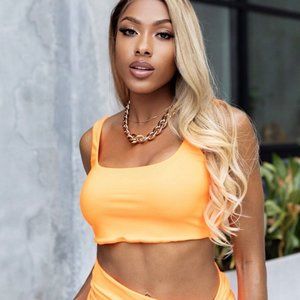 Orange Lightweight 2-Piece Skirt Set W/ Exposed Leg